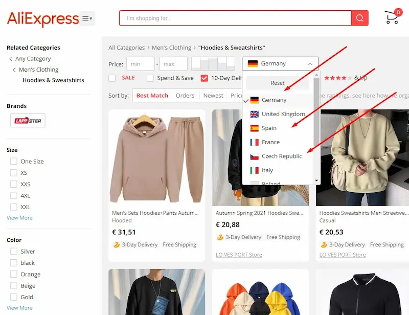 Choose delivery from German on AliExpress