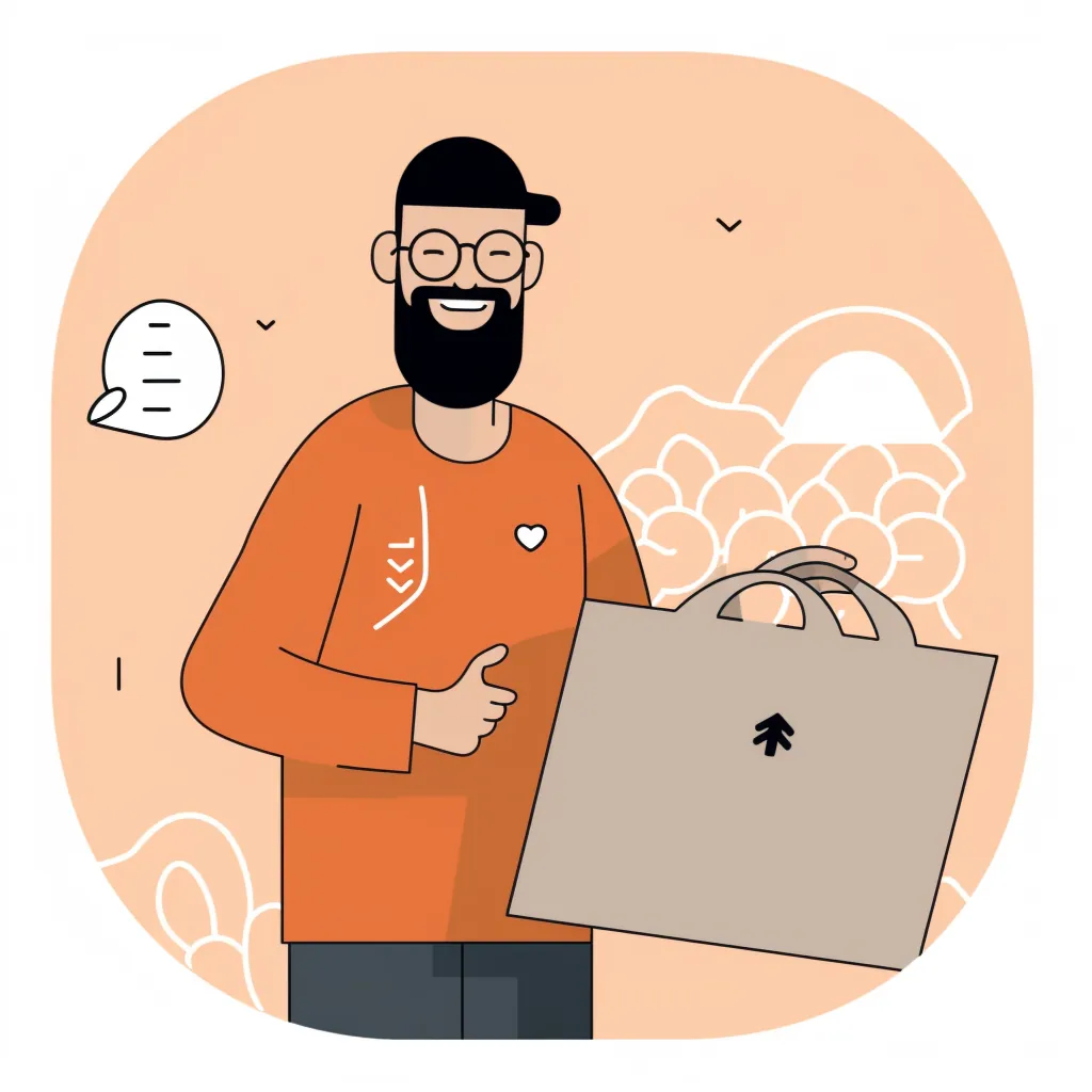 Illustration of AliExpress Morocco's return process with a customer holding a package and return label.