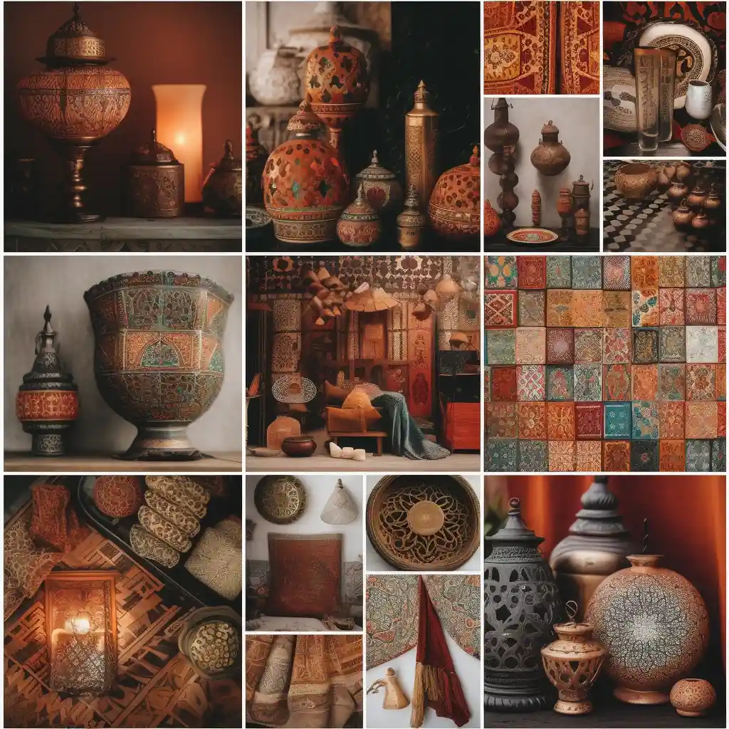 Collage of popular product categories on AliExpress Morocco with Moroccan design elements.