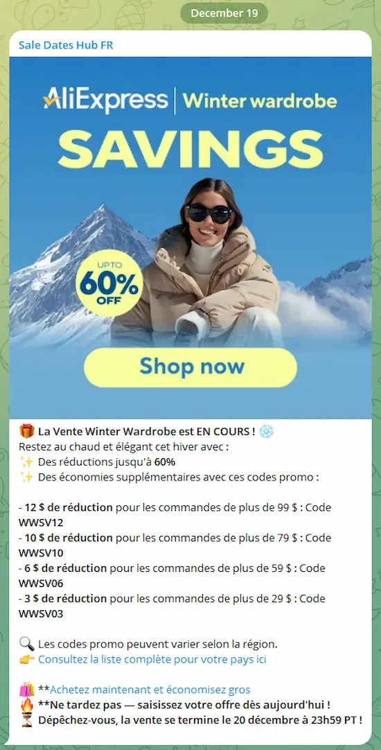 Voici un exemple concret de ce que vous recevrez : des codes promo vérifiés, des alertes de ventes anticipées et des conseils d'économies, envoyés directement sur votre messagerie.